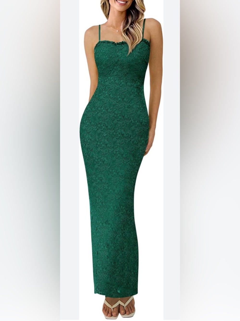 PRETTYGARDEN Emerald Green Lace Spaghetti Strap Bodycon Dress NWT